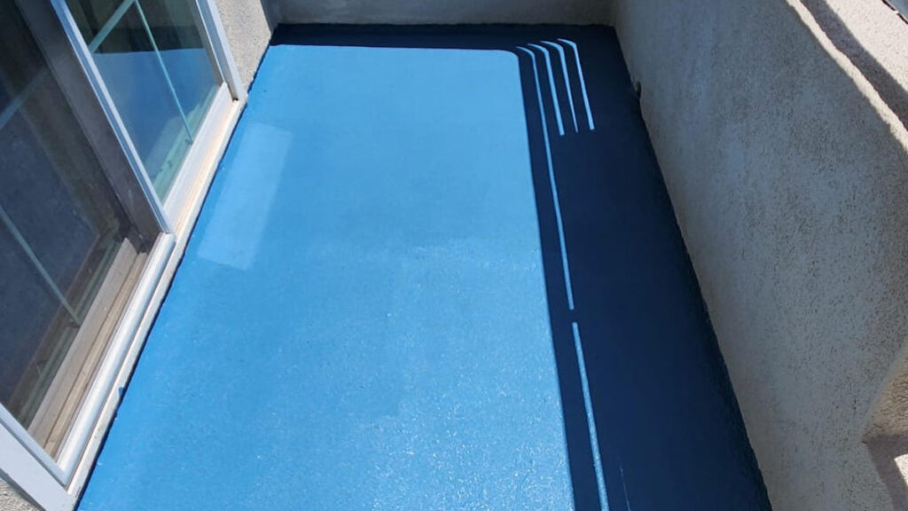 Finished balcony waterproofing project with smooth membrane