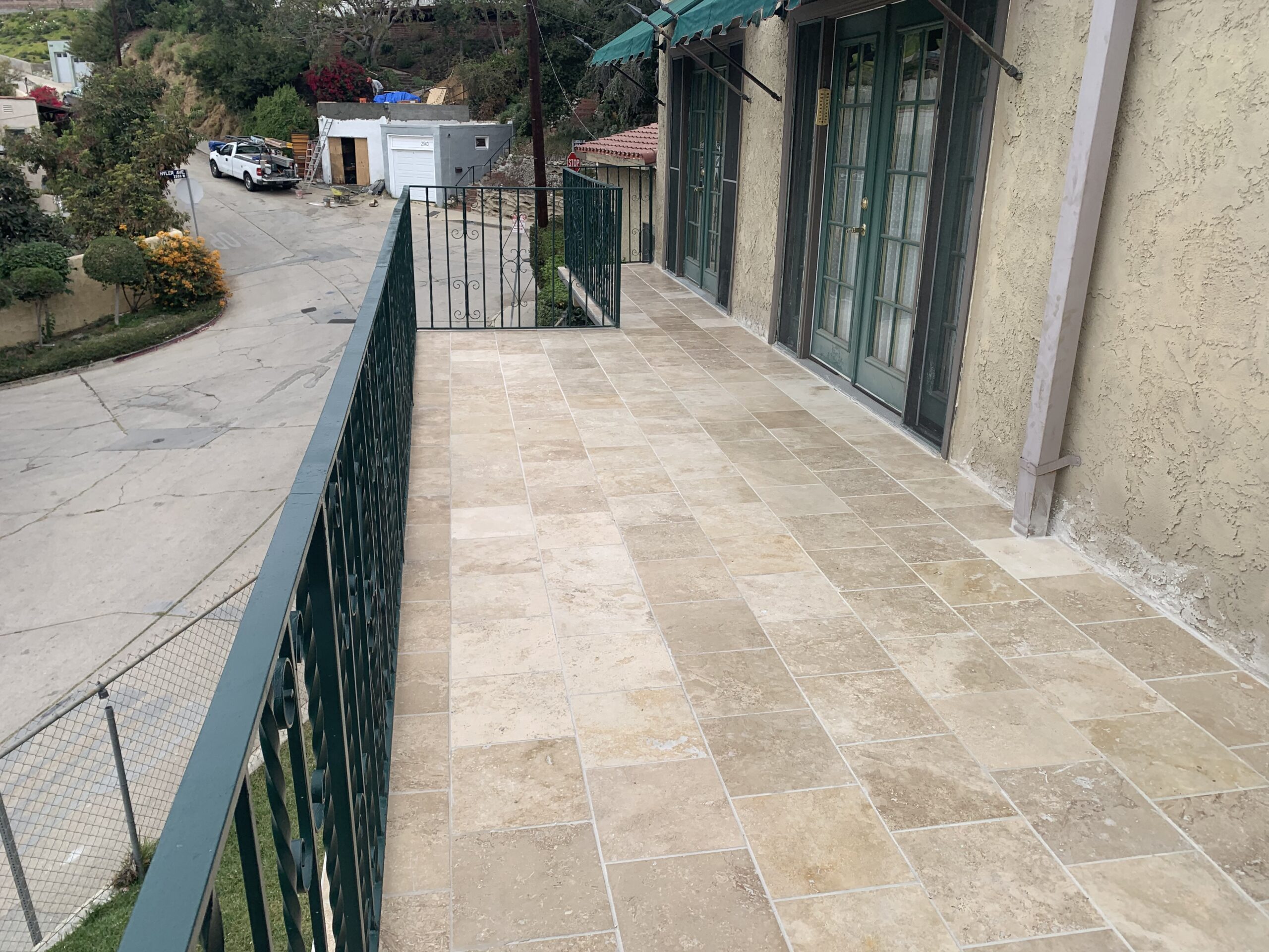 Waterproof exterior balcony with modern tile surface