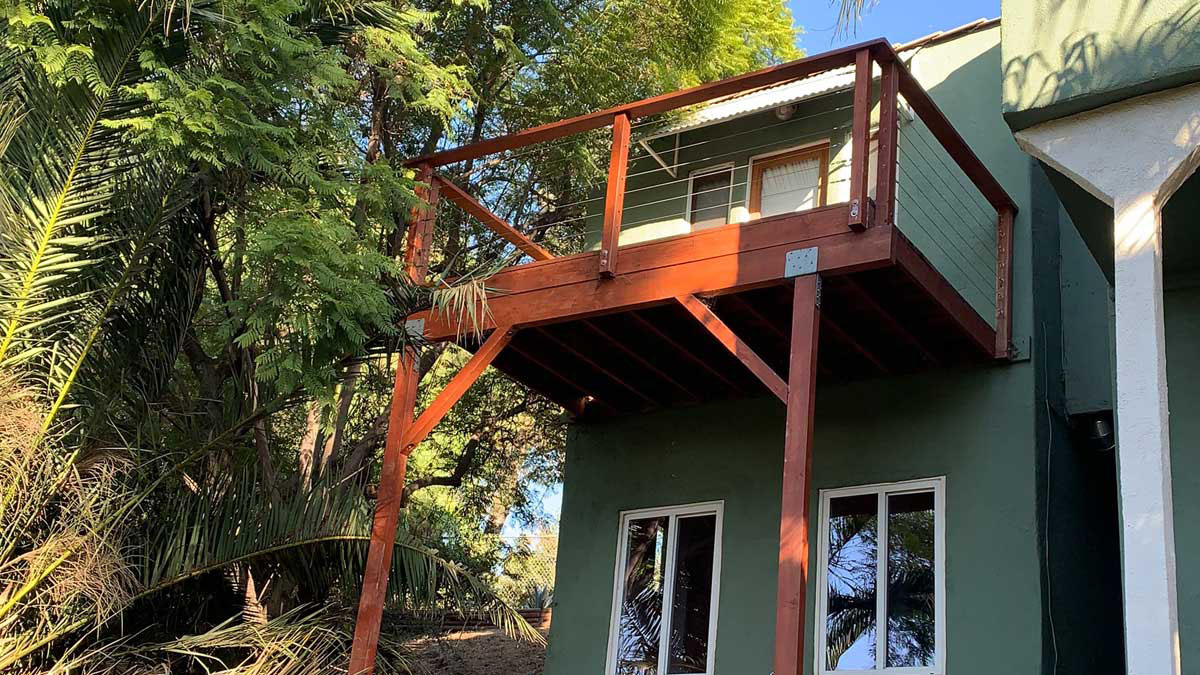 Elevated wood deck construction with structural framing Los Angeles
