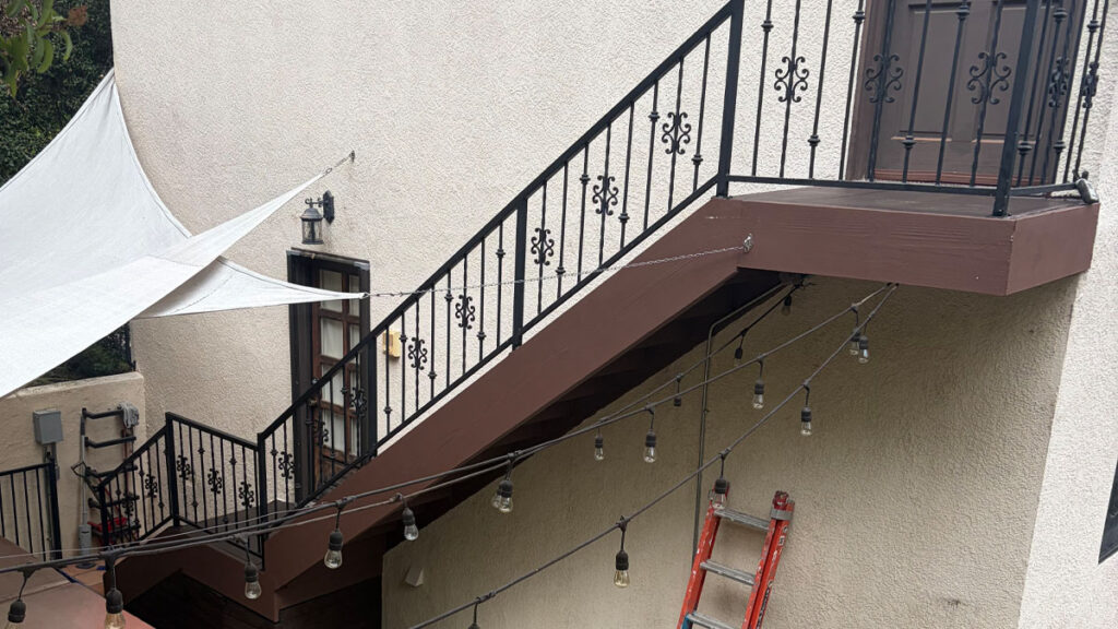 Exterior wood stairs renovation with new redwood installation