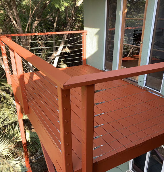 Wood deck construction in Los Angeles backyard